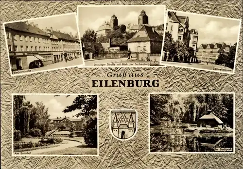 Ak Eilenburg an der Mulde, Wappen, Im Stadtpark, Bahnhof, Samuelisdamm, Leipziger Straße