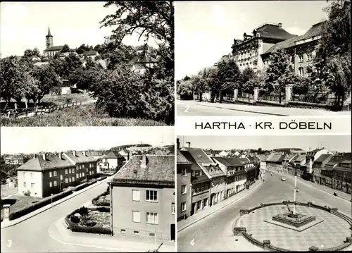 Ak Hartha in Sachsen, An der Steinaer Straße, Polytechnische Oberschule, Markt