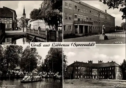 Ak Lübbenau im Spreewald, Kahnabfahrtstelle, Mühleneck, Säuglingsheim, Oberschule I