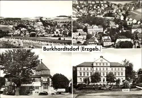 Ak Burkhardtsdorf im Erzgebirge, Panorama, Rathaus, Schule