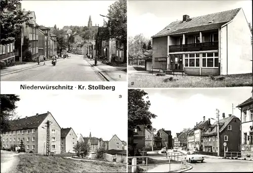 Ak Niederwürschnitz Erzgebirge, Stollberger Str., Arztpraxis, AWG Siedlung, Ernst Thälmann Str.