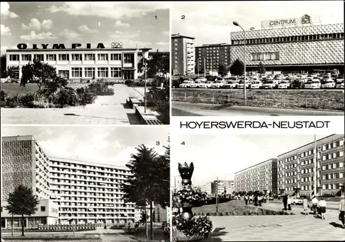 Ak Hoyerswerda in der Oberlausitz, HO Gaststätte Olympia, Centrum Warenhaus, Wohnkomplex VI, IX