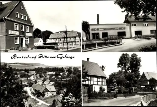 Ak Bertsdorf in der Oberlausitz, Teilansicht, Gasthof, Lebensmittelgeschäft