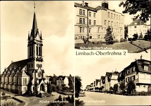 Ak Limbach Oberfrohna in Sachsen, Limbach-Oberfrohna 2, Kirche, Schule, Leninstraße
