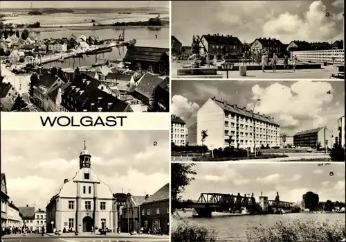 Ak Wolgast, Hafen, Rathaus, Springbrunnenanlage Hufelandstraße, Dr. Theo Neubauerstraße, Peene