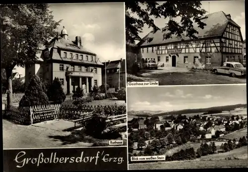 Ak Großolbersdorf im Erzgebirge, Rathaus, Gasthaus zur Linde, Blick vom weißen Stein