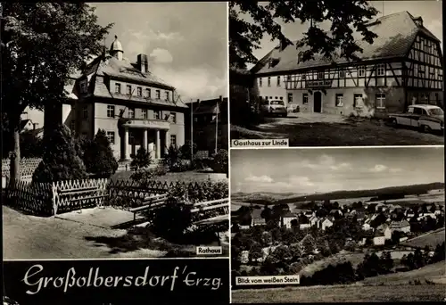 Ak Großolbersdorf im Erzgebirge, Rathaus, Gasthaus zur Linde, Blick vom weißen Stein