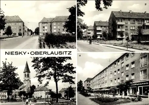 Ak Niesky in der Oberlausitz, Zinzendorfplatz, AWG Siedlung Gersdorfstr., Kirche, Str. d. Befreiung