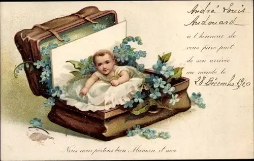 Ak Geburt, A l'honneur de vous faire part de son arrivee au  monde, Baby, Vergissmeinnicht