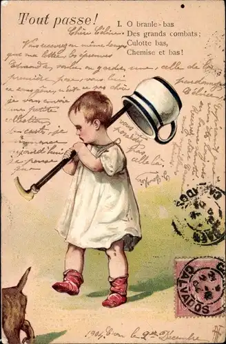 Präge Litho Tout passe, Kind mit Nachttopf