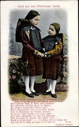 Ak Gruß aus dem Altenburger Lande, Zwei Mädchen in Trachten