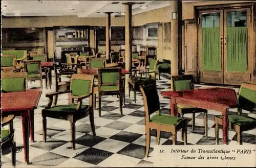 Ak Paquebot Paris, CGT, Interieur, Fumoir des 2emes Classes