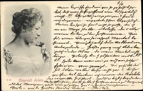 Ak Schauspielerin Jolán Nográdi, Seitenportrait