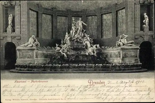 Ak Dresden, Deutsche Städte Ausstellung 1903, Hauptsaal, Neptunbrunnen