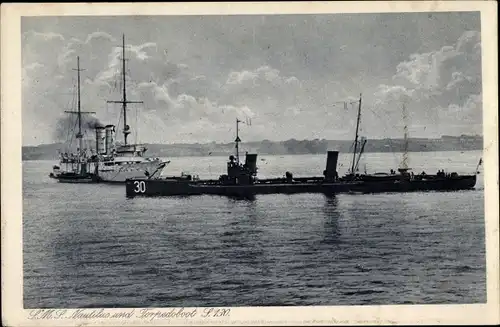 Ak Deutsches Kriegsschiff, SMS Nautilus und Torpedoboot S 130, Flottenbund Deutscher Frauen