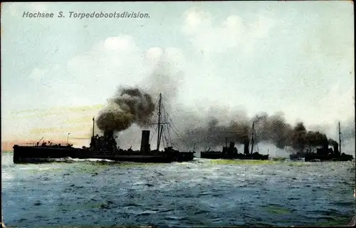 Ak Deutsches Kriegsschiff, Torpedobootsdivision auf Hochsee, Kaiserliche Marine