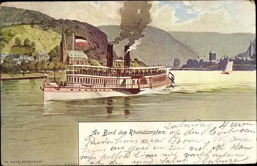 Künstler Ak Salondampfer auf dem Rhein