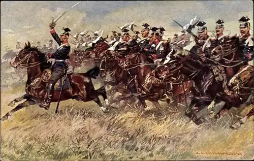 Künstler Ak Hoffmann, Anton, Attacke eines deutschen Ulanen Regiments, Kaiserreich