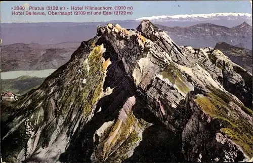 Ak Kanton Luzern Schweiz, Pilatus, Hotel Klimsenhorn, Hotel Bellevue, Oberhaupt, Esel