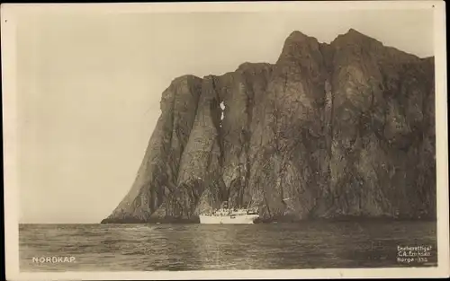 Ak Hornvika Nordkap Norwegen, Dampfer, Felsen