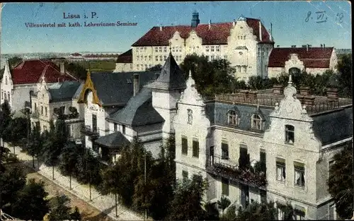 Ak Lissa Leszno Poznań Posen, Villenviertel, Kath. Lehrerinnenseminar