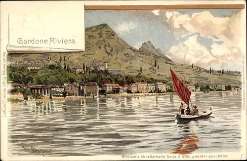 Künstler Litho Strützel, O., Gardone Riviera Lombardia, Segelpartie