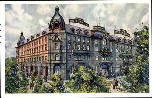Künstler Ak Plzeň Pilsen Stadt, Grand Hotel Smitka, Alfred Smitka