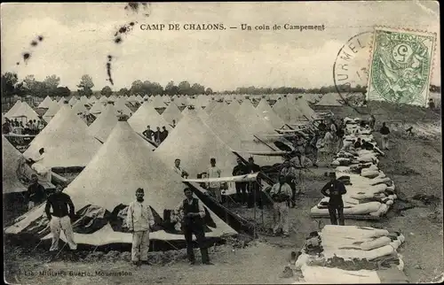 Ak Camp de Chalons Camp de Mourmelon Marne, Un coin de Campement