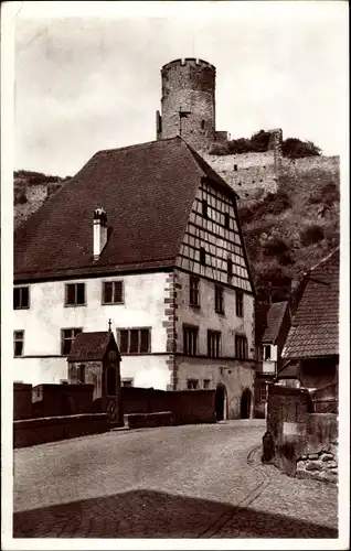Ak Kaysersberg Elsass Haut Rhin, Vieille maison avec pont fortifie et chateau