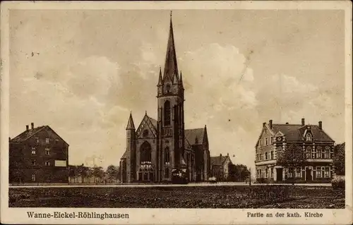 Ak Röhlinghausen Eickel Herne im Ruhrgebiet, Partie an der kath. Kirche