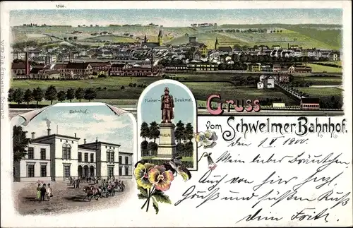 Litho Schwelm in Westfalen, Gesamtansicht, Bahnhof, Kaiser Denkmal
