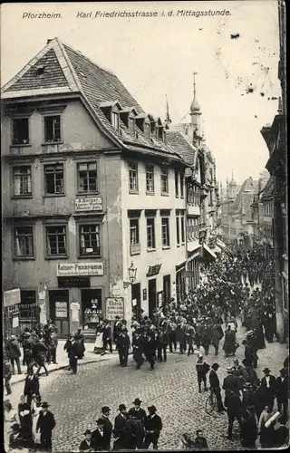 Ak Pforzheim im Schwarzwald, Karl Friedrichsstraße in der Mittagsstunde