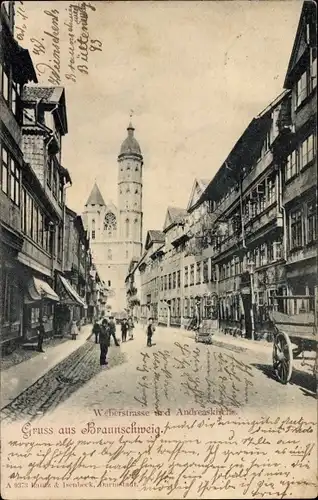 Ak Braunschweig in Niedersachsen, Weberstraße, Andreaskirche