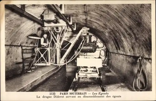 Ak Paris, Souterrain, les Egouts, la drague Diderot servant au desensablement des egouts