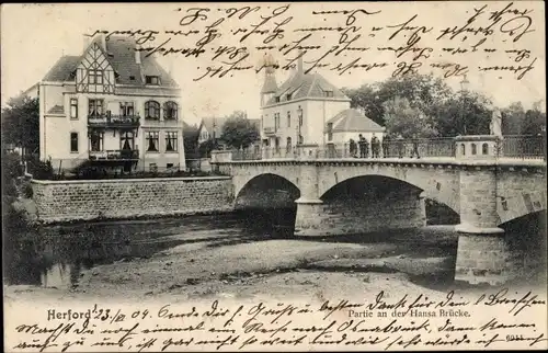 Ak Herford in Westfalen, Partie an der Hansa Brücke
