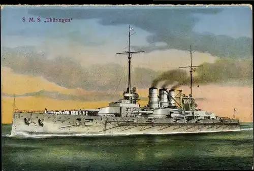 Ak Deutsches Kriegsschiff, SMS Thüringen, Großlinienschiff