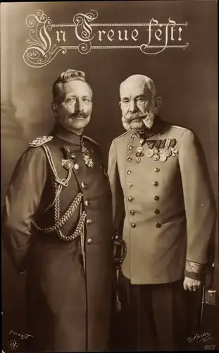 Ak Kaiser Franz Joseph I., Kaiser Wilhelm II., Portrait, Orden, Uniform