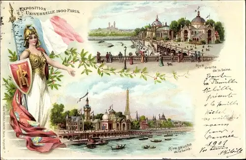 Litho Paris, Exposition Universelle 1900, Rive droite de la Seine, Rive gauche