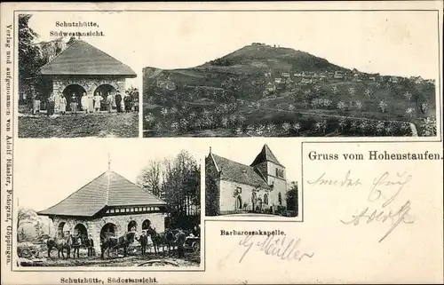 Ak Hohenstaufen Göppingen in Württemberg, Schutzhütte, Barbarossakapelle