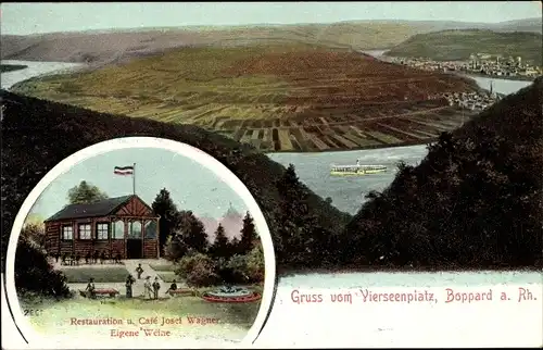 Ak Boppard am Rhein, Restaurant und Café Josef Wagner, Vierseenplatz