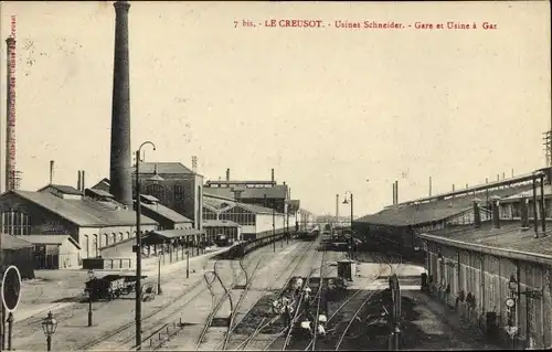 Ak Le Creusot Saône et Loire, Usines Schneider, Gare, Usine a Gaz