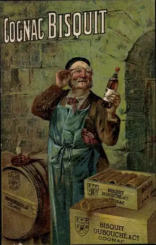 Ak Cognac Bisquit, Dubouche & Co., Mann im Lagerkeller