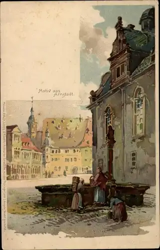 Künstler Litho Otto Hammel, Arnstadt, Frauen am Brunnen