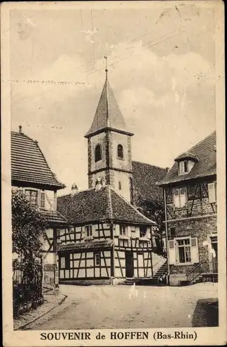 Ak Hoffen Hofen Elsass Bas Rhin, Straßenpartie, Fachwerkhaus, Kirche