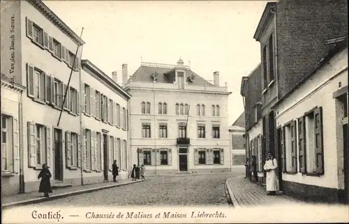 Ak Contich Kontich Flandern Antwerpen, Chaussee de Malines et Maison Liebrechts