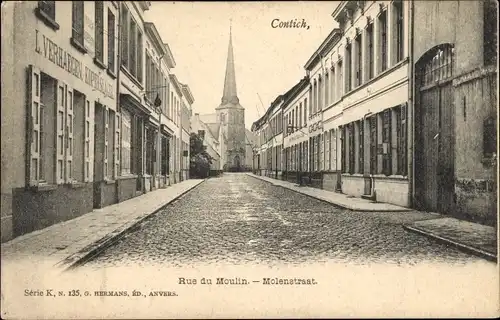 Ak Contich Kontich Flandern Antwerpen, Rue du Moulin