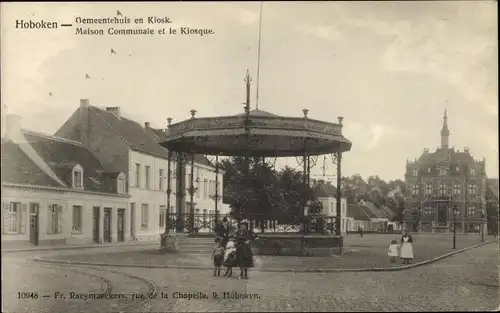 Ak Hoboken Antwerpen Flandern, Maison Communale et le Kiosque
