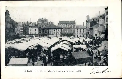 Ak Charleroi Wallonien Hennegau, Marché de la Ville Basse, Marktplatz mit Ständen