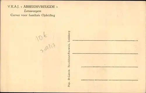 Ak Leeuwergem Zottegem Ostflandern, VKAJ Arbeidsvreugde, Voorgevel