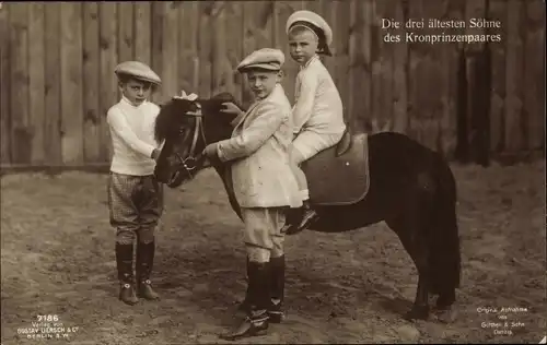 Ak Die drei ältesten Söhne des Kronprinzenpaares, Pony